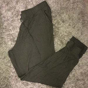 Olive green women’s joggers.